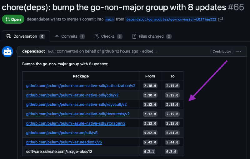 dependabot group feature screenshot