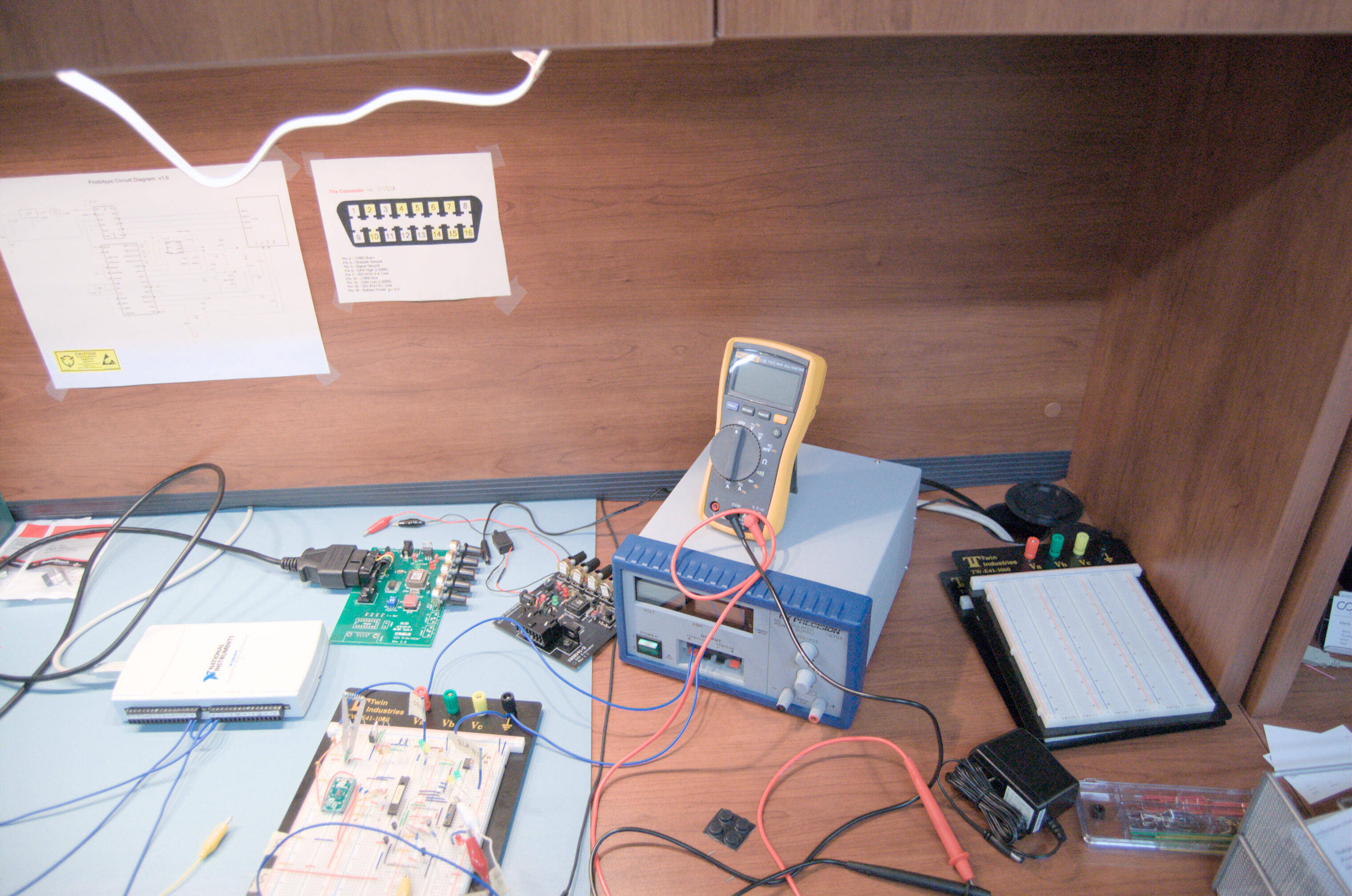 chris desk at drywall lane with a power supply and the competitions circuitry
