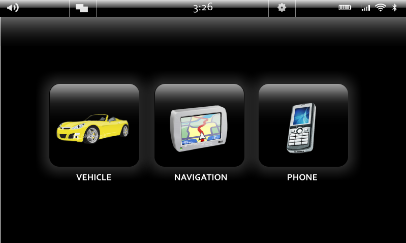 screenshot of main screen navigation icons in VehLink