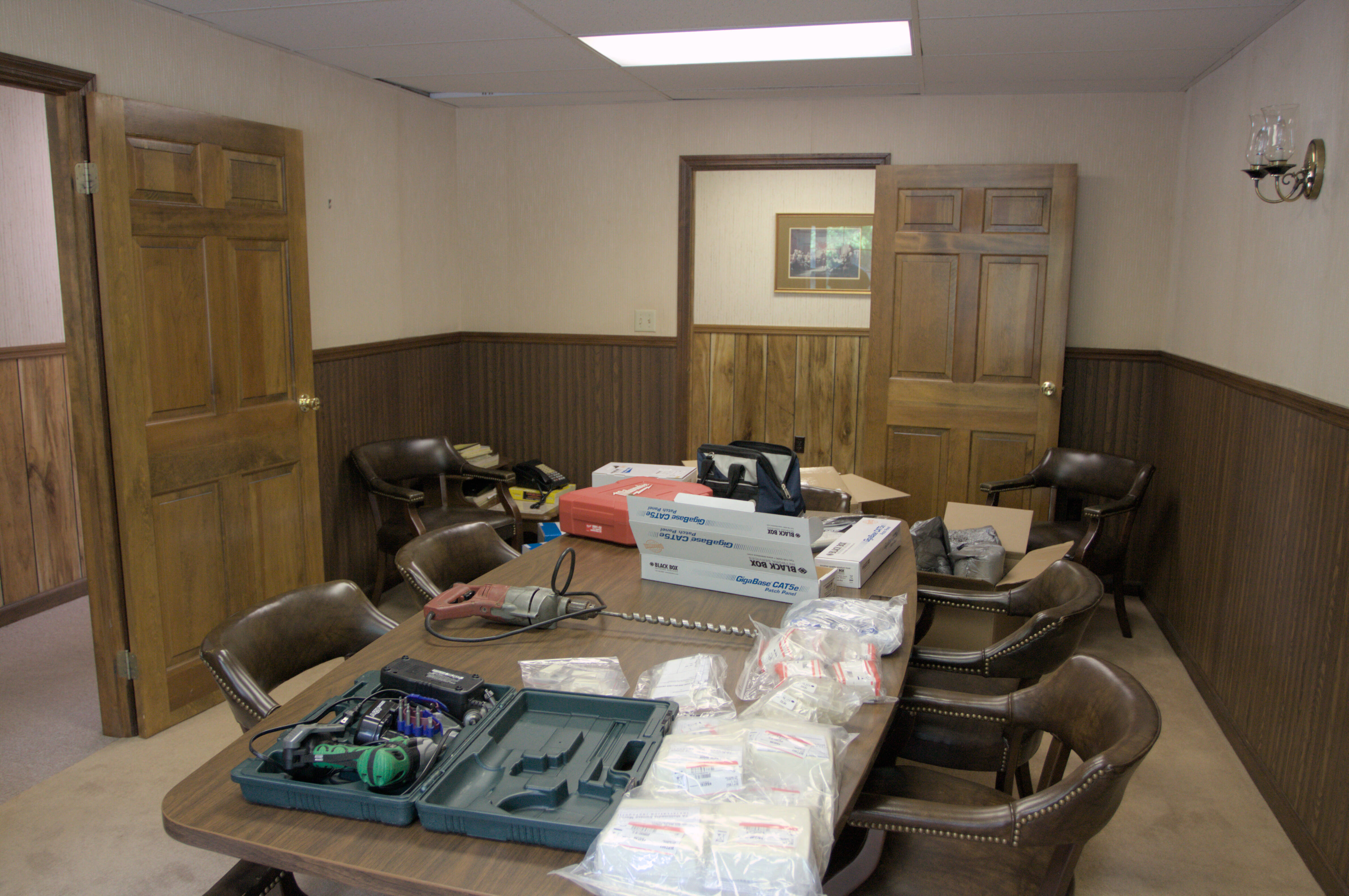 delaware ave conference room with low voltage wiring supplies and tools